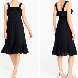 J.Crew black swiss dot ruffle midi dress